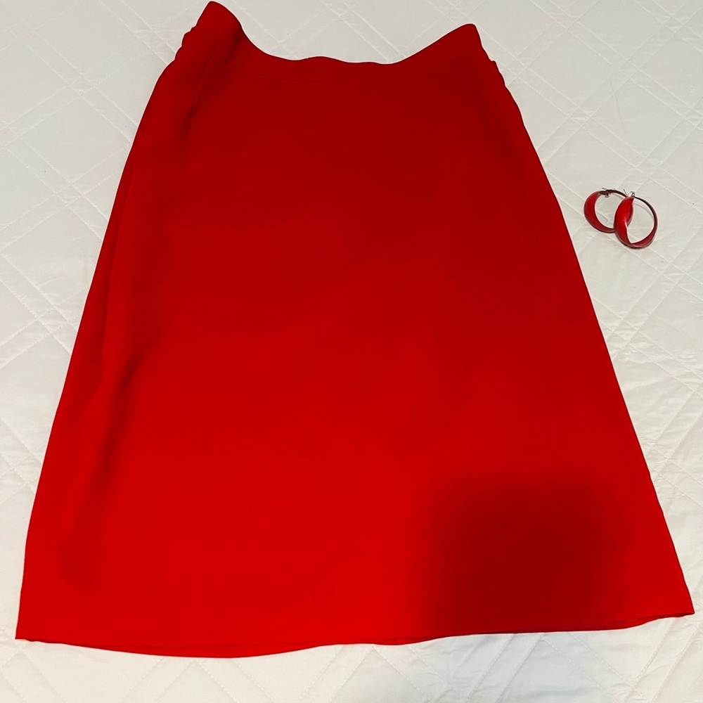 Red Midi A-Line 80% Wool 20% Polyester Cocktail Skirt